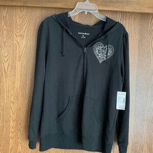 New Women’s Fashion Bug zip hoodie sweatshirt with heart bling size XL